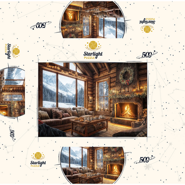 Cozy Log Cabin with Mountain View 500 Jigsaw Puzzle box 3D Modell