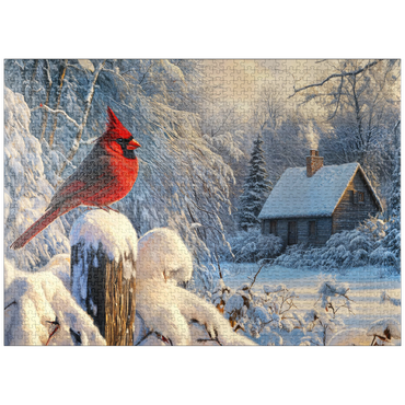 puzzleplate Northern Cardinal in Snowy Winter Landscape 1000 Jigsaw Puzzle