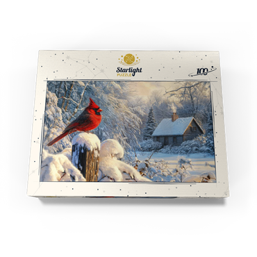 Northern Cardinal in Snowy Winter Landscape 100 Jigsaw Puzzle box view3