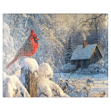 puzzleplate Northern Cardinal in Snowy Winter Landscape 100 Jigsaw Puzzle