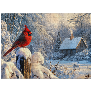 puzzleplate Northern Cardinal in Snowy Winter Landscape 300 Jigsaw Puzzle