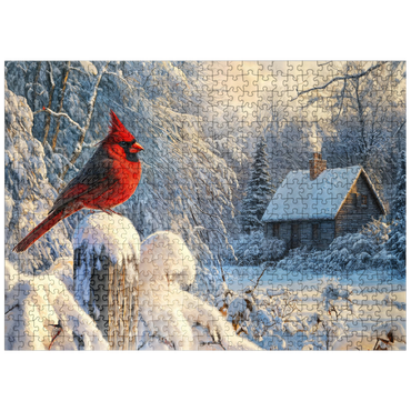 puzzleplate Northern Cardinal in Snowy Winter Landscape 500 Jigsaw Puzzle