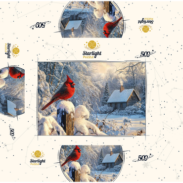 Northern Cardinal in Snowy Winter Landscape 500 Jigsaw Puzzle box 3D Modell