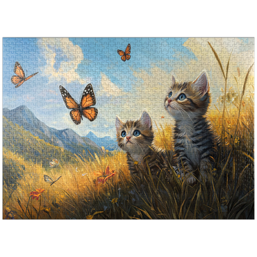 puzzleplate Kittens Watching Butterflies in Sunny Meadow 1000 Jigsaw Puzzle