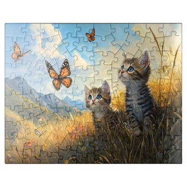 puzzleplate Kittens Watching Butterflies in Sunny Meadow 100 Jigsaw Puzzle