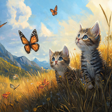 Kittens Watching Butterflies in Sunny Meadow 100 Jigsaw Puzzle 3D Modell