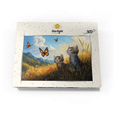 Kittens Watching Butterflies in Sunny Meadow 500 Jigsaw Puzzle box view3
