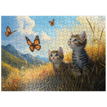 puzzleplate Kittens Watching Butterflies in Sunny Meadow 500 Jigsaw Puzzle