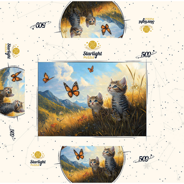 Kittens Watching Butterflies in Sunny Meadow 500 Jigsaw Puzzle box 3D Modell
