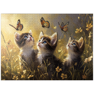 puzzleplate Three Kittens Watching Monarch Butterflies 1000 Jigsaw Puzzle