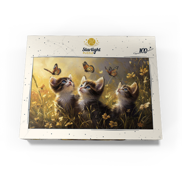 Three Kittens Watching Monarch Butterflies 100 Jigsaw Puzzle box view3