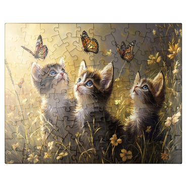 puzzleplate Three Kittens Watching Monarch Butterflies 100 Jigsaw Puzzle