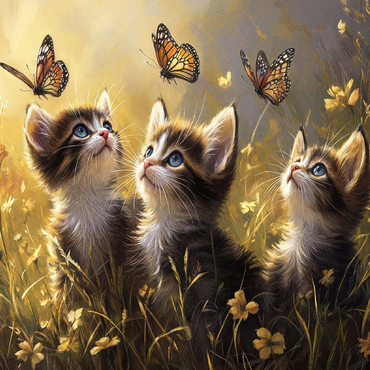 Three Kittens Watching Monarch Butterflies 100 Jigsaw Puzzle 3D Modell