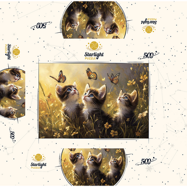 Three Kittens Watching Monarch Butterflies 500 Jigsaw Puzzle box 3D Modell