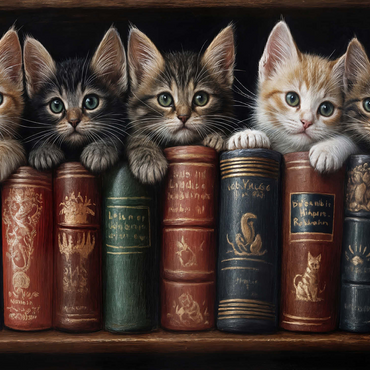 Adorable Kittens Nestled Among Vintage Books 500 Jigsaw Puzzle 3D Modell