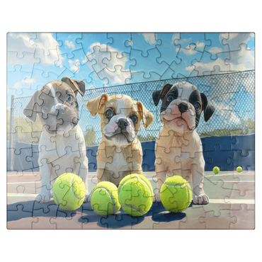 puzzleplate Adorable Puppies Playing with Tennis Balls 100 Jigsaw Puzzle