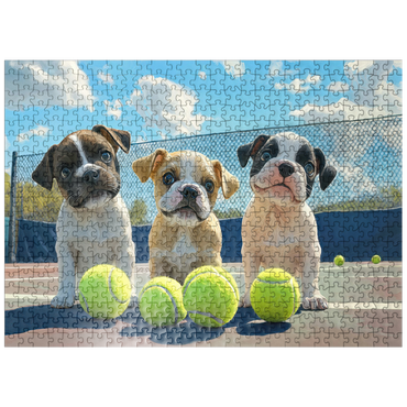 puzzleplate Adorable Puppies Playing with Tennis Balls 500 Jigsaw Puzzle