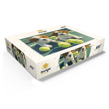 Cute Puppies with Tennis Balls on Court 1000 Jigsaw Puzzle box view1