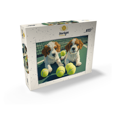 Cute Puppies with Tennis Balls on Court 1000 Jigsaw Puzzle box view2