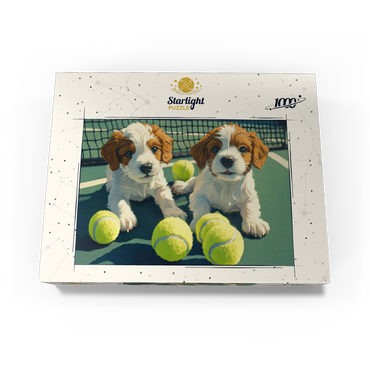 Cute Puppies with Tennis Balls on Court 1000 Jigsaw Puzzle box view3