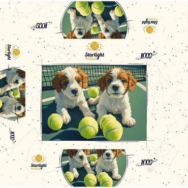 Cute Puppies with Tennis Balls on Court 1000 Jigsaw Puzzle box 3D Modell