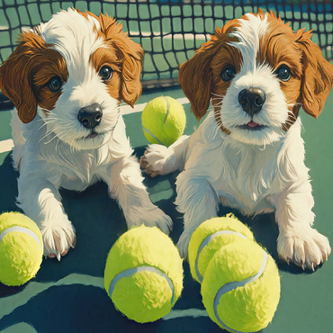 Cute Puppies with Tennis Balls on Court 100 Jigsaw Puzzle 3D Modell