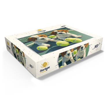 Cute Puppies with Tennis Balls on Court 500 Jigsaw Puzzle box view1