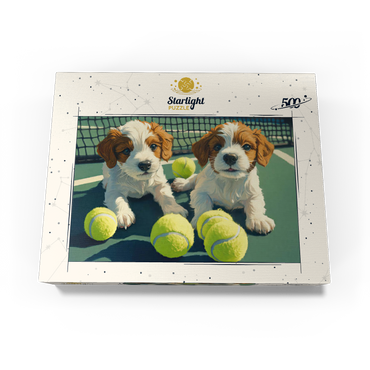 Cute Puppies with Tennis Balls on Court 500 Jigsaw Puzzle box view3
