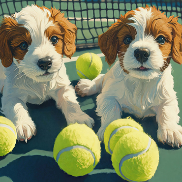 Cute Puppies with Tennis Balls on Court 500 Jigsaw Puzzle 3D Modell