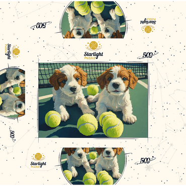 Cute Puppies with Tennis Balls on Court 500 Jigsaw Puzzle box 3D Modell