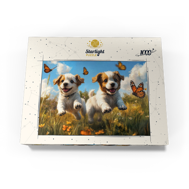 Joyful Puppies Running Through Meadow 1000 Jigsaw Puzzle box view3