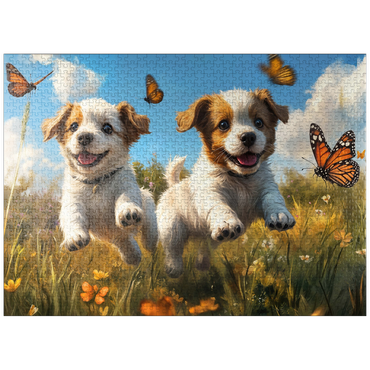 puzzleplate Joyful Puppies Running Through Meadow 1000 Jigsaw Puzzle