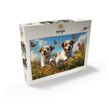 Joyful Puppies Running Through Meadow 100 Jigsaw Puzzle box view2