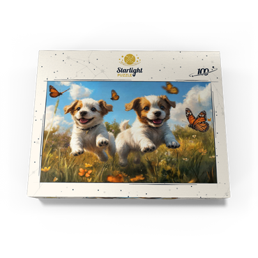 Joyful Puppies Running Through Meadow 100 Jigsaw Puzzle box view3