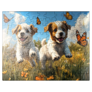 puzzleplate Joyful Puppies Running Through Meadow 100 Jigsaw Puzzle