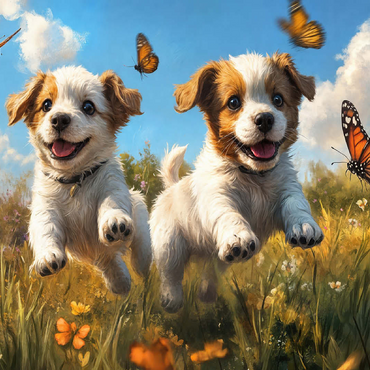 Joyful Puppies Running Through Meadow 100 Jigsaw Puzzle 3D Modell