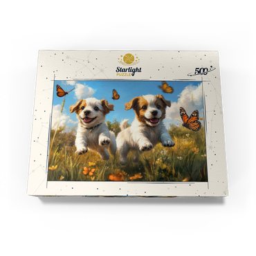 Joyful Puppies Running Through Meadow 500 Jigsaw Puzzle box view3