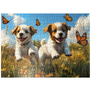 puzzleplate Joyful Puppies Running Through Meadow 500 Jigsaw Puzzle