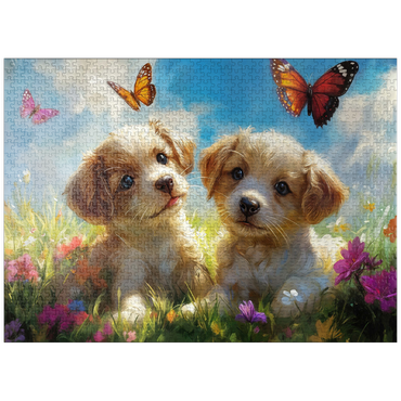puzzleplate Cute Puppies in Flower Meadow with Butterflies 1000 Jigsaw Puzzle