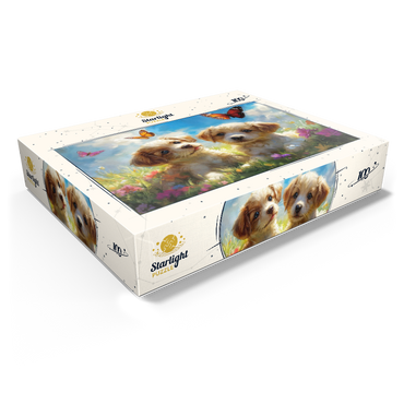 Cute Puppies in Flower Meadow with Butterflies 100 Jigsaw Puzzle box view1