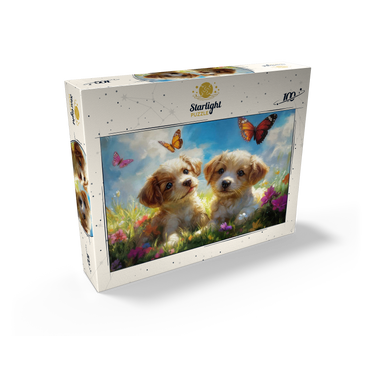 Cute Puppies in Flower Meadow with Butterflies 100 Jigsaw Puzzle box view2