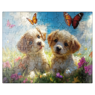 puzzleplate Cute Puppies in Flower Meadow with Butterflies 100 Jigsaw Puzzle