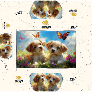 Cute Puppies in Flower Meadow with Butterflies 100 Jigsaw Puzzle box 3D Modell