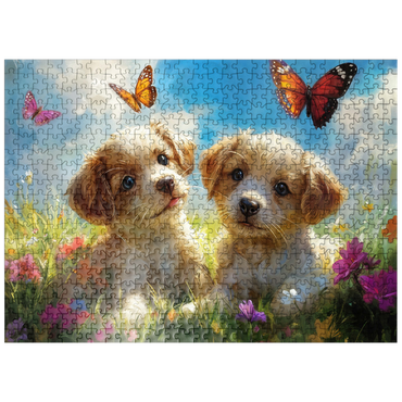 puzzleplate Cute Puppies in Flower Meadow with Butterflies 500 Jigsaw Puzzle
