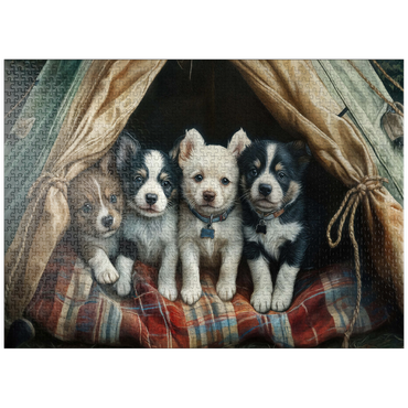 puzzleplate Adorable Puppies Resting Inside a Cozy Tent 1000 Jigsaw Puzzle