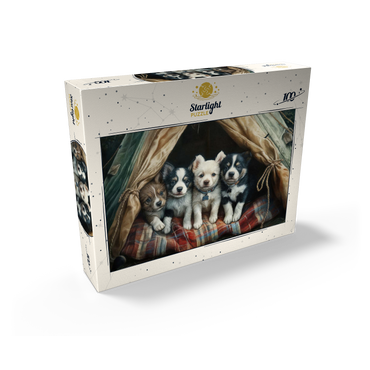 Adorable Puppies Resting Inside a Cozy Tent 100 Jigsaw Puzzle box view2