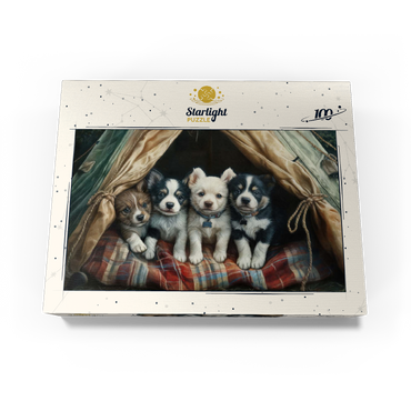 Adorable Puppies Resting Inside a Cozy Tent 100 Jigsaw Puzzle box view3