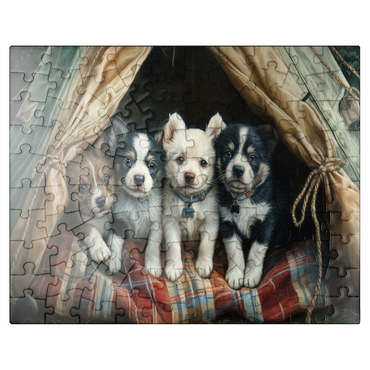 puzzleplate Adorable Puppies Resting Inside a Cozy Tent 100 Jigsaw Puzzle