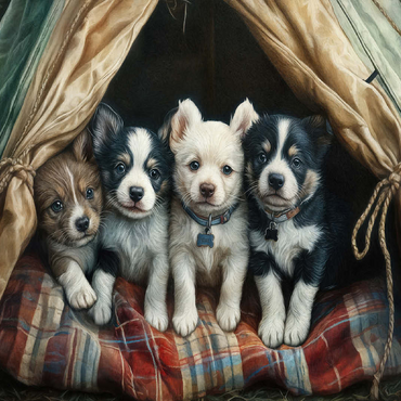 Adorable Puppies Resting Inside a Cozy Tent 100 Jigsaw Puzzle 3D Modell
