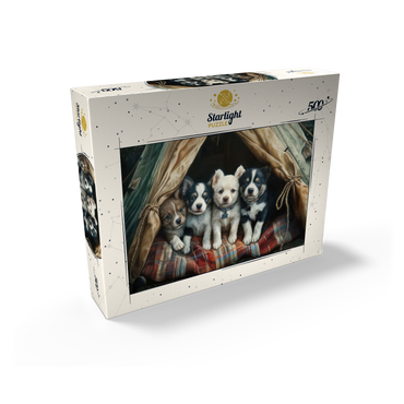 Adorable Puppies Resting Inside a Cozy Tent 500 Jigsaw Puzzle box view2